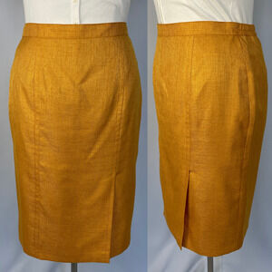 Vintage Pencil Skirt Size 16P 16 Petite Mustard Yellow Minimal Office Career